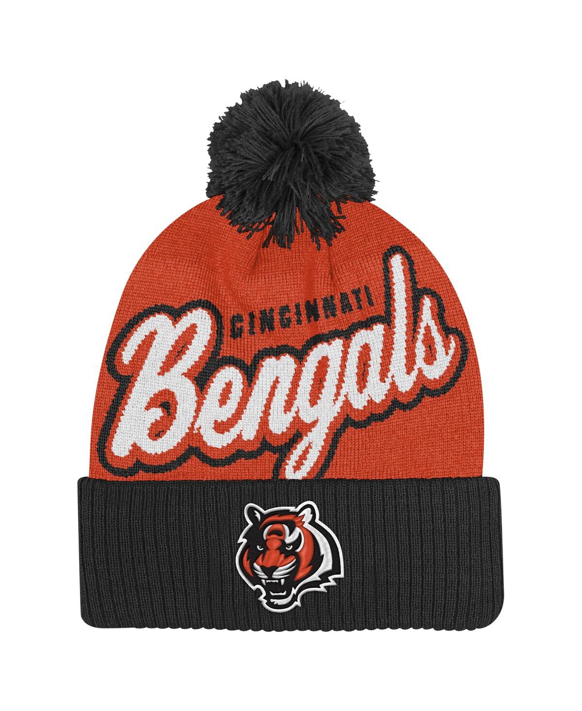 Outerstuff Big Boys And Girls Orange/black Cincinnati Bengals Pro-sport Jacquard Cuffed Knit Hat With Pom In Orange,black