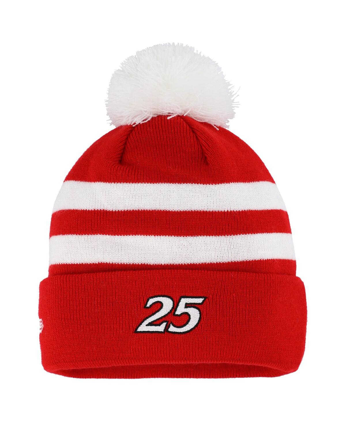 New Era Men's Scarlet Ken Schrader Bud King Of Beers Cuffed Knit Hat With Pom In Scarlet