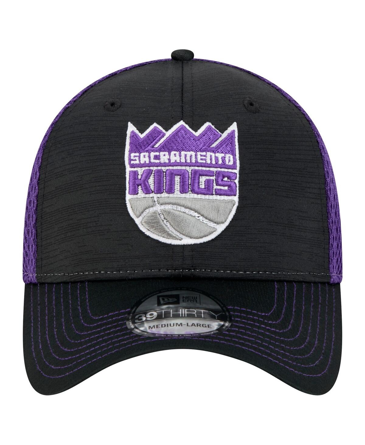 NEW ERA MEN'S BLACK/PURPLE SACRAMENTO KINGS ACTIVE TECH NEO FLEX 39THIRTY FLEX HAT 