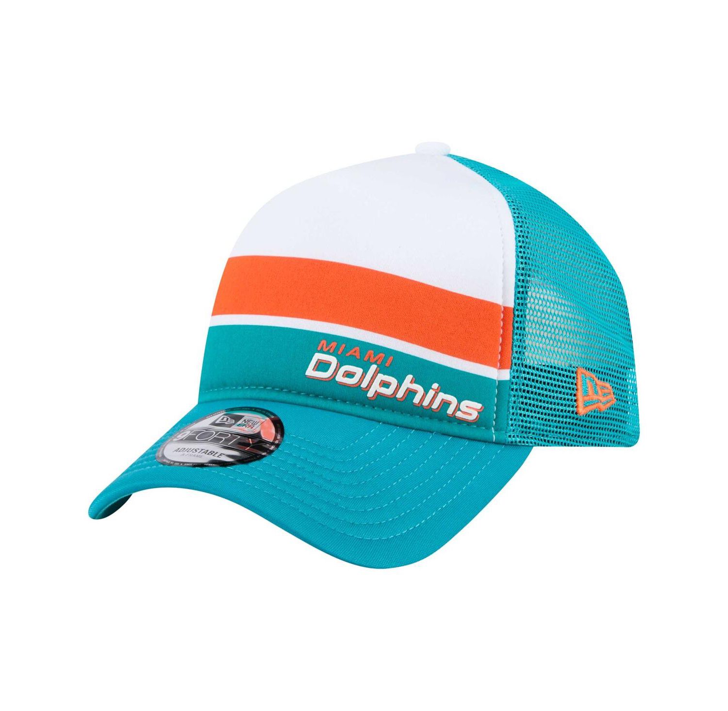 Men's White/Aqua Miami Dolphins Color-Block 9FORTY A-Frame Trucker Adjustable Hat