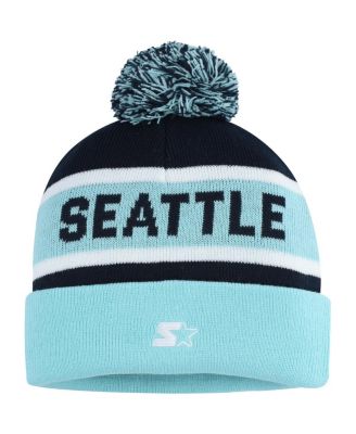 Men's Light Blue/Deep Sea Blue Seattle Kraken Cuffed Knit Hat with Pom