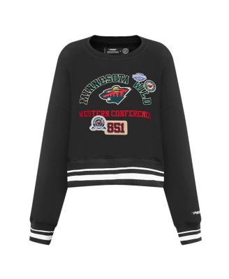Women's Black Minnesota Wild Area Code Cropped Pullover Sweatshirt