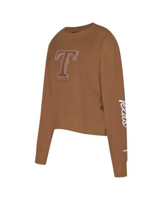 Women's Brown Texas Rangers Paint The City Pullover Cropped Sweatshirt