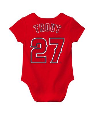 Baby Boys and Girls Mike Trout Red Los Angeles Angels Fuse Name Number Bodysuit