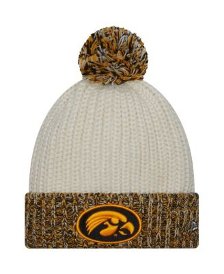 New Era - Women's Cream Iowa Hawkeyes Fresh Cuffed Knit Hat with Pom