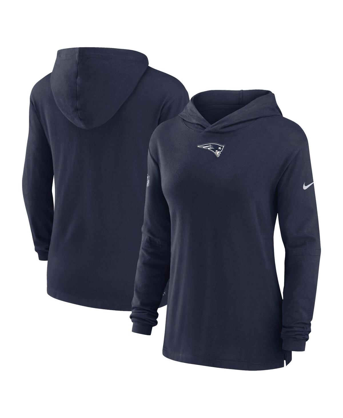 Nike Women's Navy New England Patriots Sideline Performance Long Sleeve Hoodie T-shirt In Navy