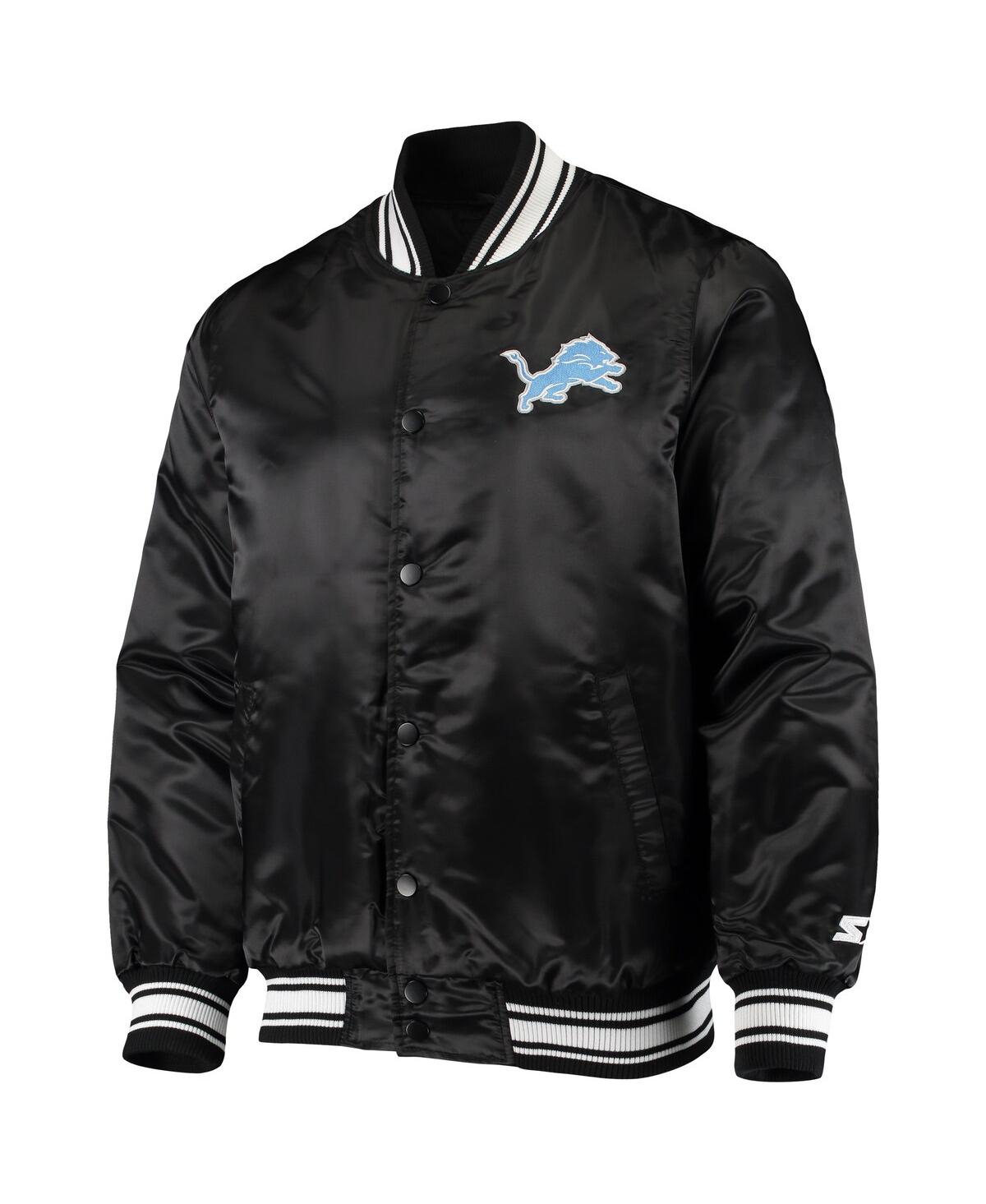Starter Men's Black Detroit Lions Locker Room Satin Varsity Full-snap Jacket In Black