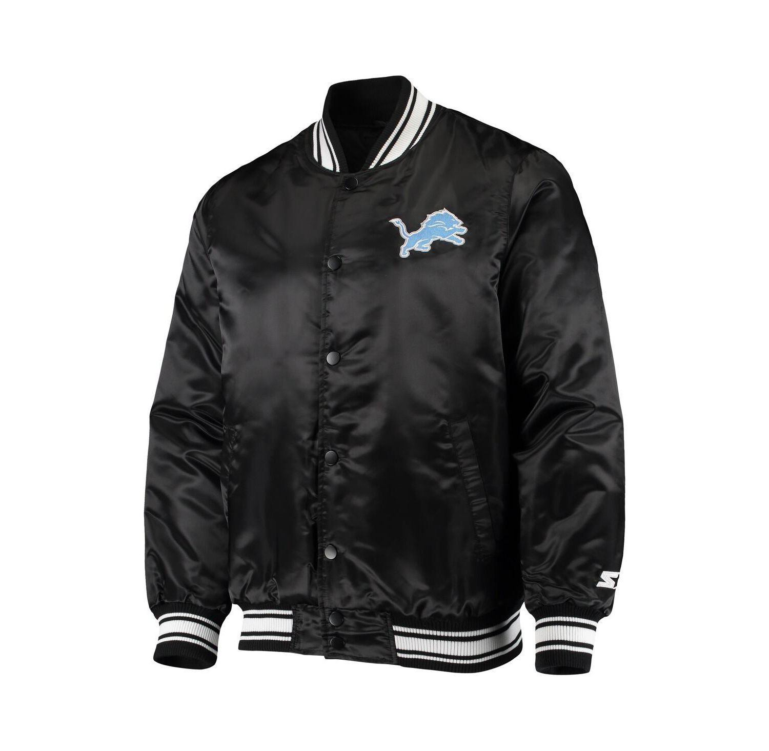 Men's Black Detroit Lions Locker Room Satin Varsity Full-Snap Jacket