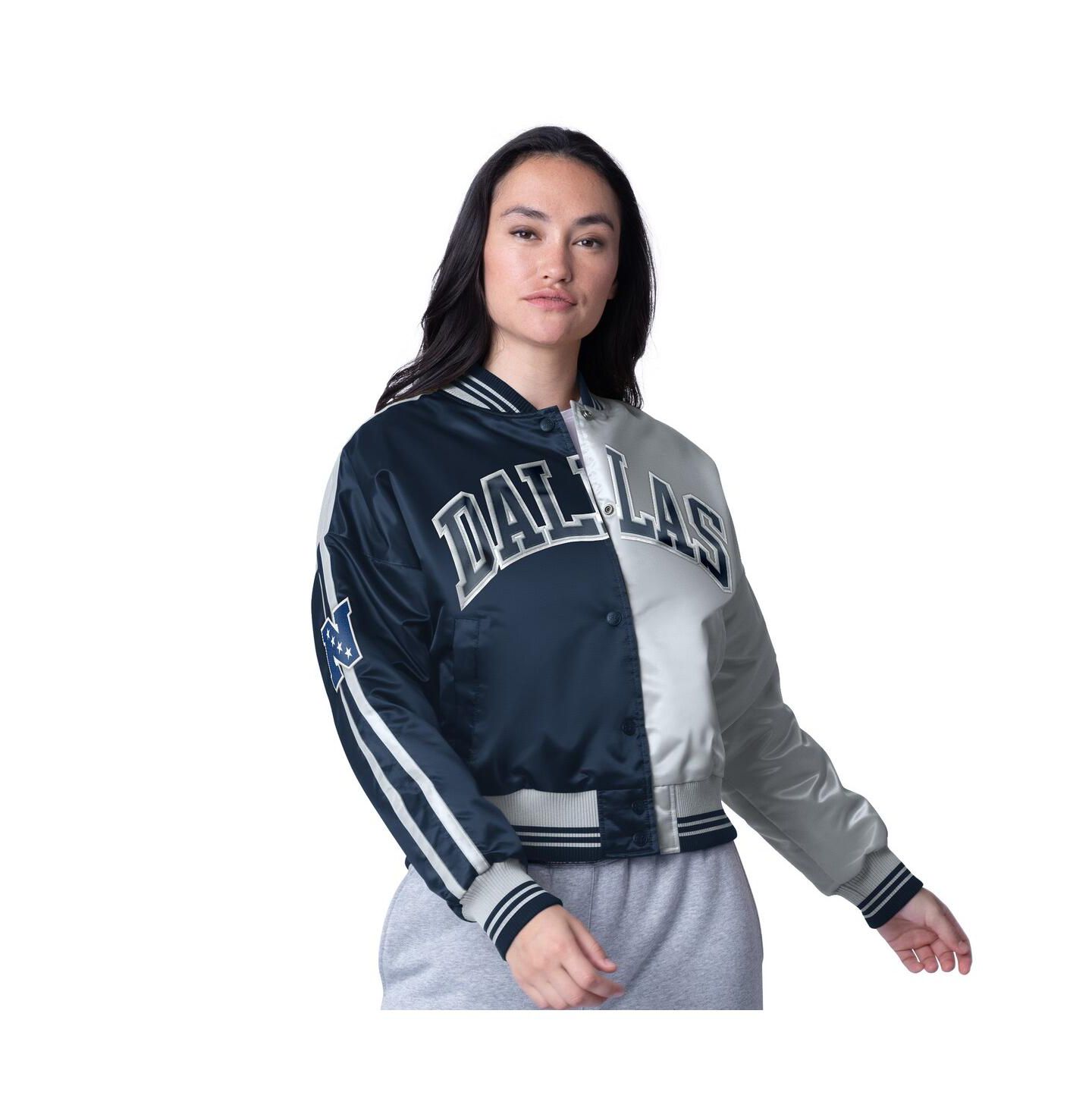 Женская куртка Starter Navy/Silver Dallas Cowboys Zone Blitz Cropped Full-Snap Satin — фото 1