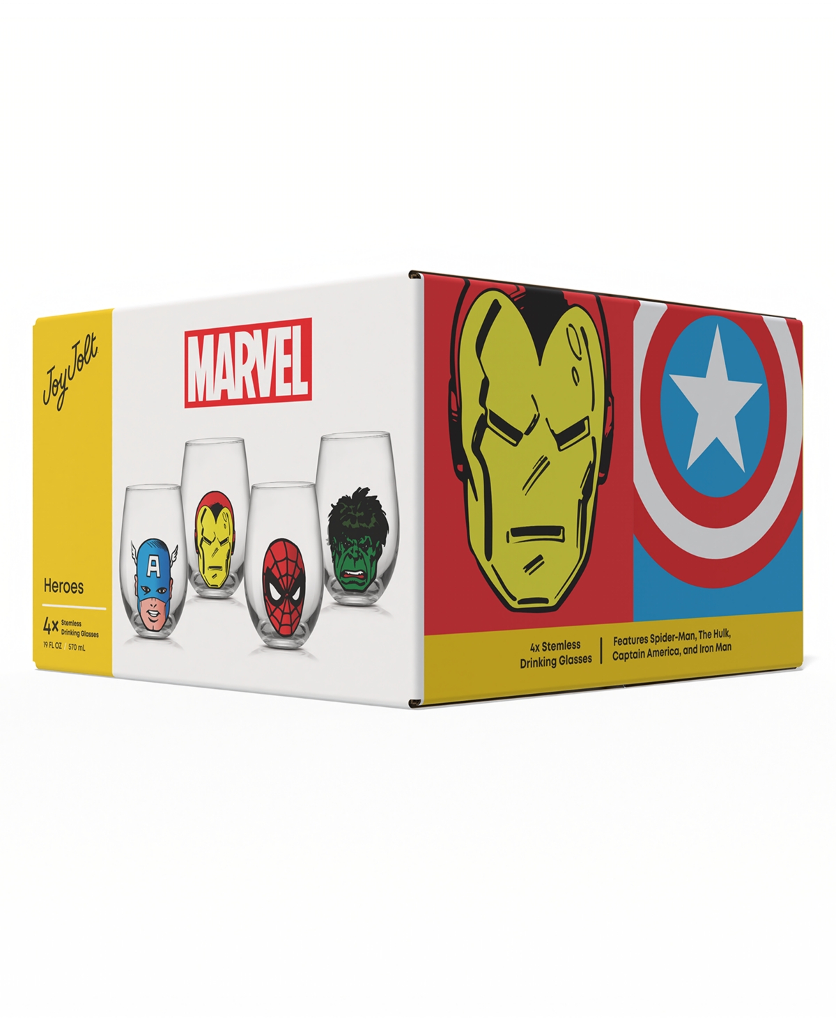 JOYJOLT MARVEL HEROES STEMLESS DRINKING GLASSES, SET OF 4 
