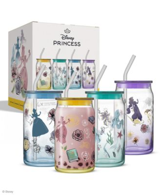 Disney Princess Icon Tumbler Glasses with Lids, Set of 4