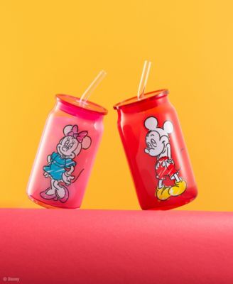 Disney Mickey Mouse Friends Color Sketch Tumbler Glasses with Lids, Set of 4