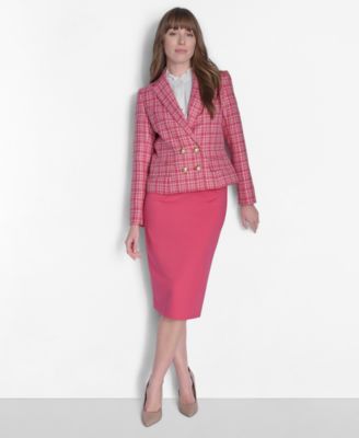 TOMMY HILFIGER WOMENS MIDI PENCIL SKIRT RUFFLE TRIM BUTTON FRONT BLOUSE TWO BUTTON BLAZER 