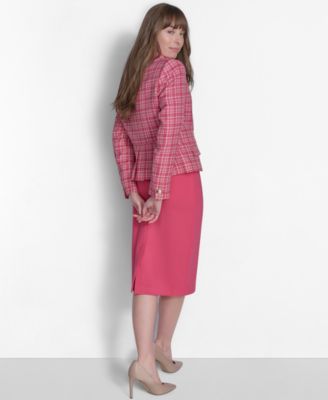 TOMMY HILFIGER WOMENS MIDI PENCIL SKIRT RUFFLE TRIM BUTTON FRONT BLOUSE TWO BUTTON BLAZER 
