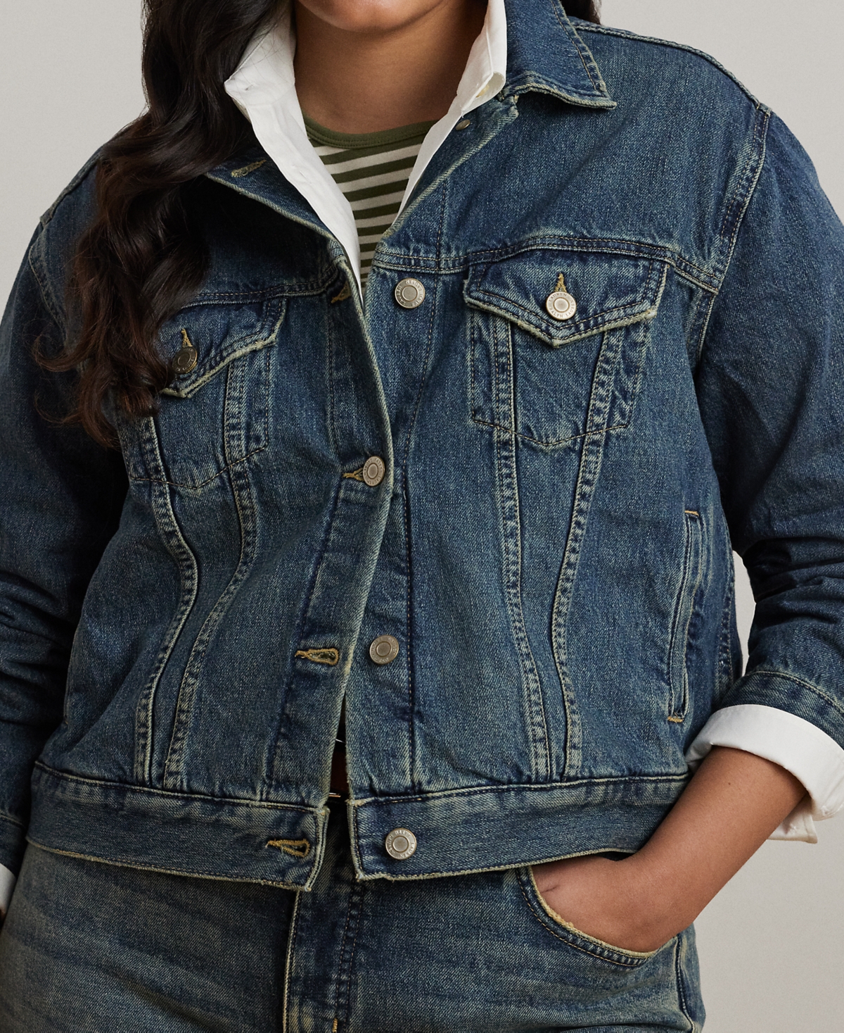 Shop Ralph Lauren Plus Size Denim Trucker Jacket In Haze Wash