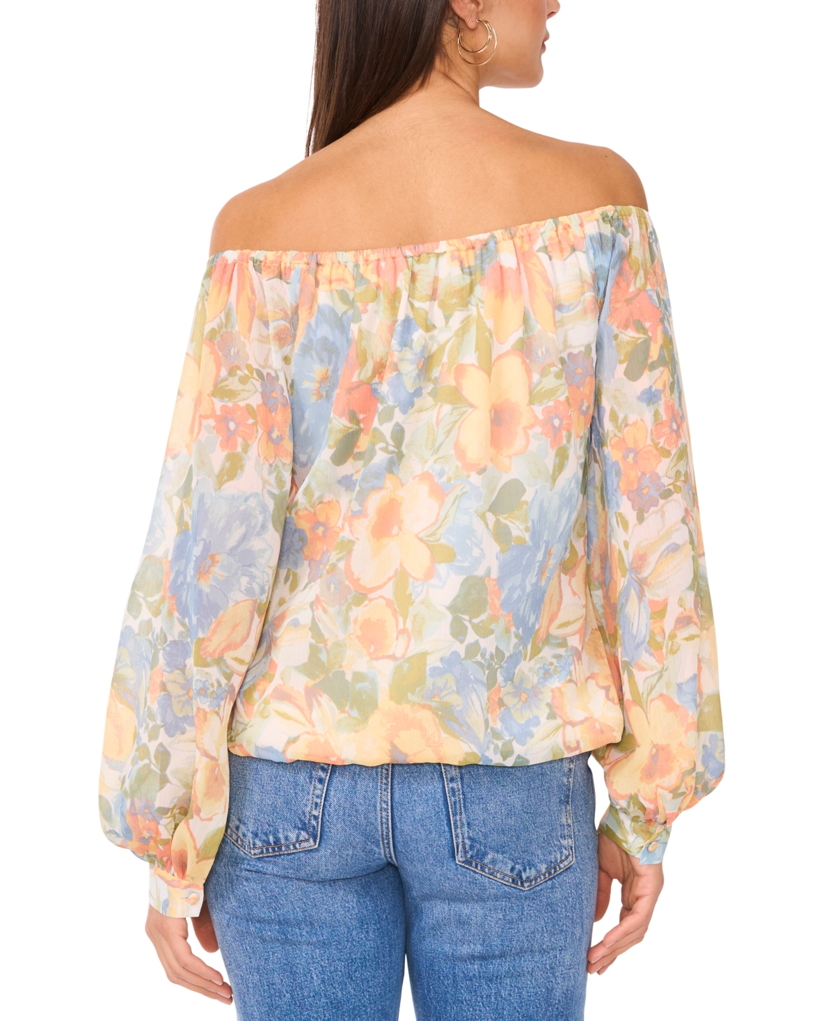 Sam & Jess Women's Printed Off-the-shoulder Long-sleeve Top In Melon Paisley