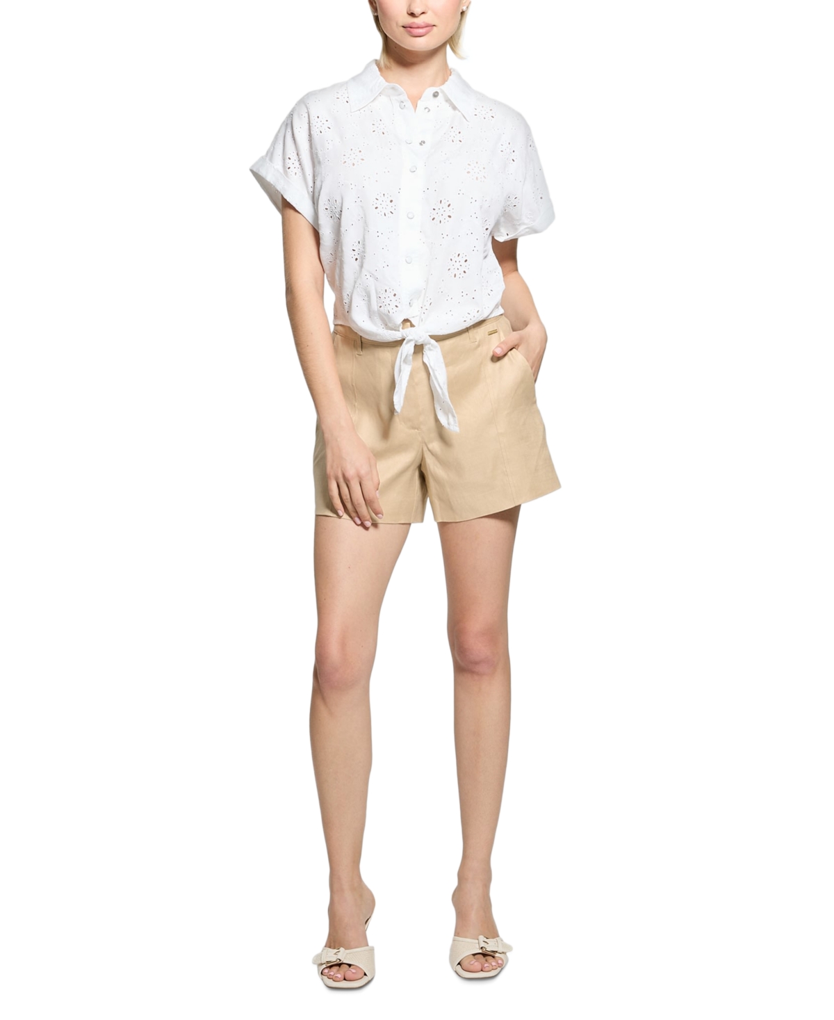 Women's Isabeau Linen-Blend High-Rise Shorts - Jet Black A996