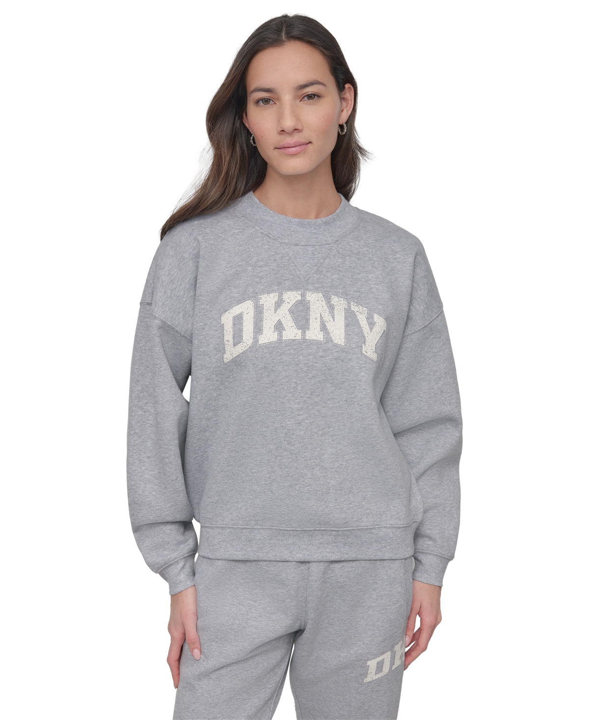 Dkny Sport Women's Rhinestone Logo Relaxed Joggers In Pearl Grey Heather