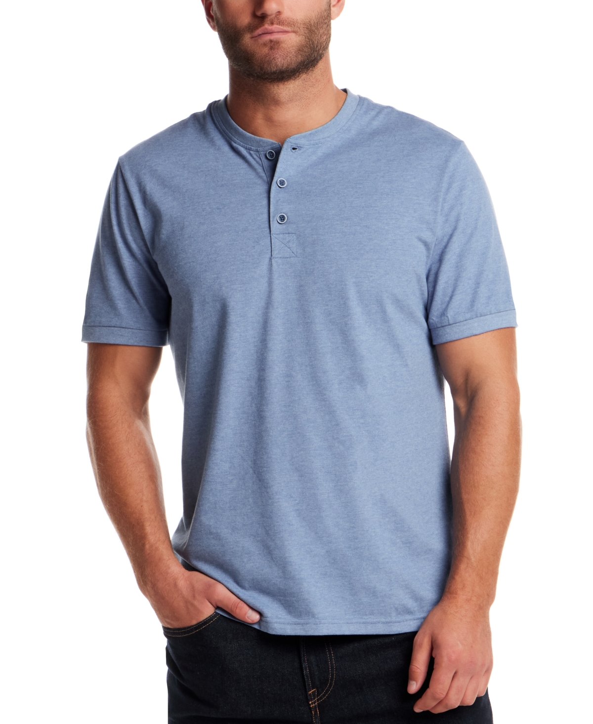 Men's Regular-Fit Micro-Stripe Henley - Fjord Blue