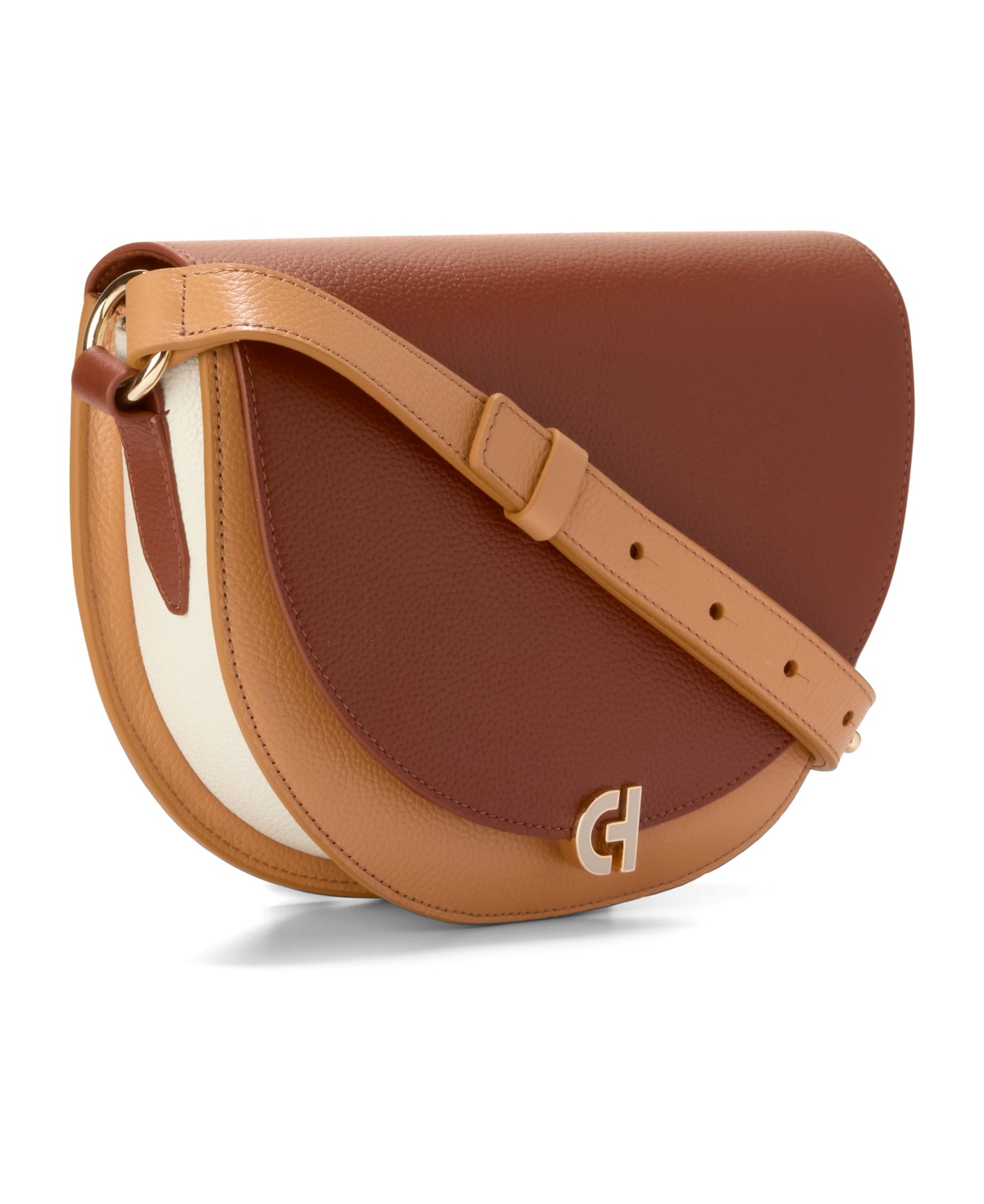 Cole Haan Evie Medium Saddle Bag In Dark Cuoio Ivory Color Block