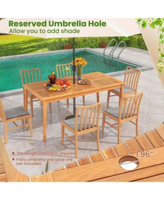 6-Person Outdoor Acacia Wood Dining Table with 1.96" Umbrella Hole Rectangular