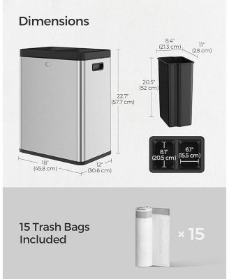 2 x 6.6 Gallon Open Top Trash Can, Stainless Steel and Black
