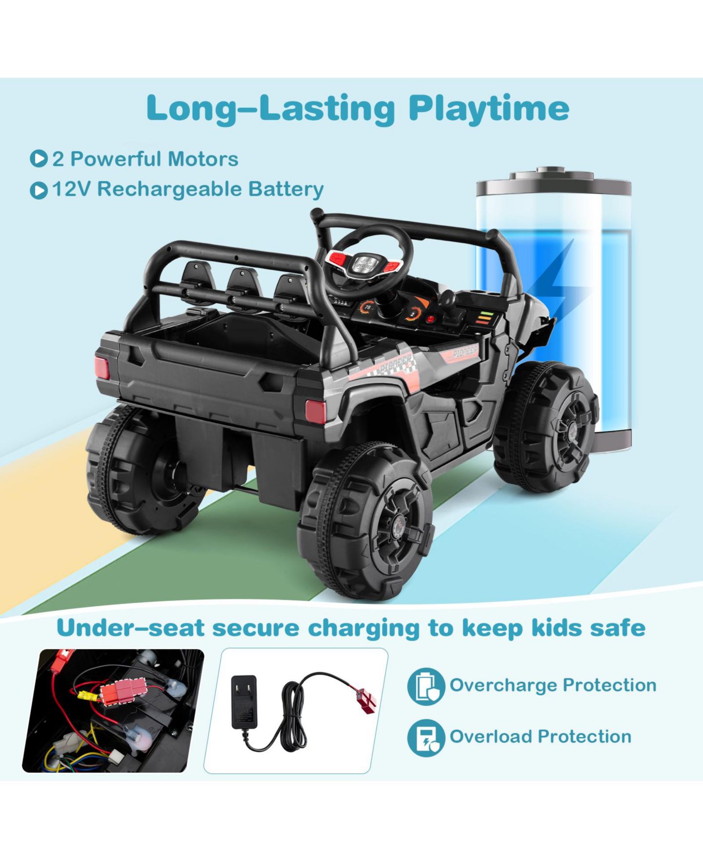 Детская игрушка Slickblue 12V Battery Powered Electric Ride-On Vehicle with Remote Control and 3 Speeds, 66 lb Capacity, Ages 3+, цвет: Чёрный — фото 5