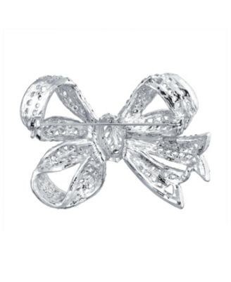 Victorian Style Large Statement Crystal Fashion Bow Brooch Pin Silver Plated