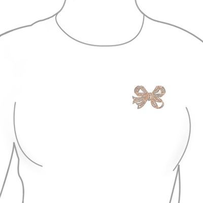 Victorian Style Royal Style Crystal Pave Filigree Ribbon Brooch Pin Silver Plated