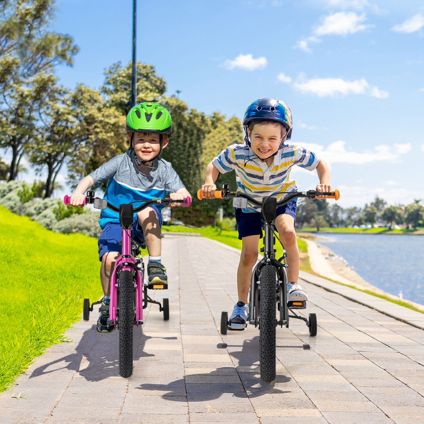 Детская игрушка Slickblue Training-Wheel Adjustable-Seat Bicycle, 4–7 лет, цвет: Чёрный — фото 2