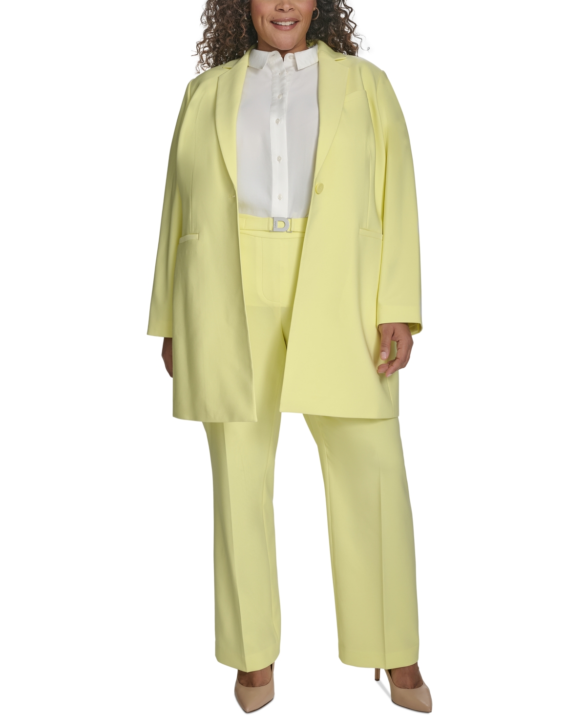 Shop Dkny Plus Size Notched-collar One-button Topper Jacket In Light Lemon