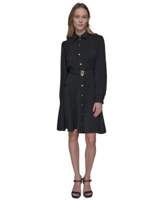 KARL LAGERFELD PARIS - Women's Belted Button-Front Dress