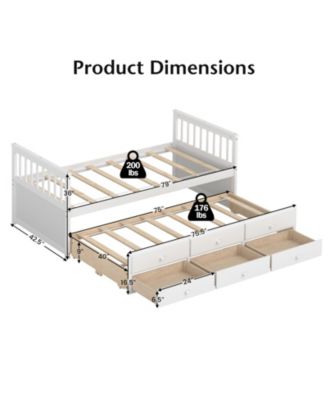 Captain s Bed with Pull-Out Trundle and 3 Storage Drawers for Kids or Guest Room