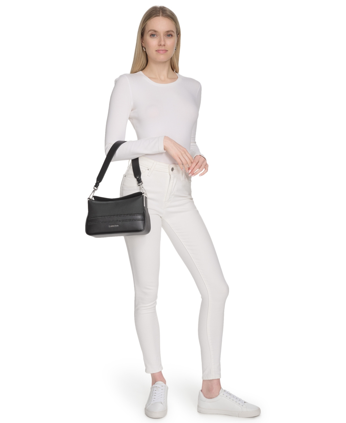 Calvin Klein Fay Whipstich Canvas Shoulder Bag In Black