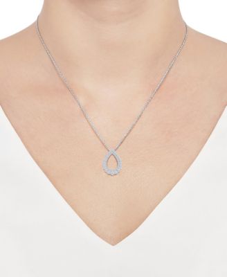 Diamond Open Teardrop Pendant Necklace (3/4 ct. t.w.) in 14k White Gold