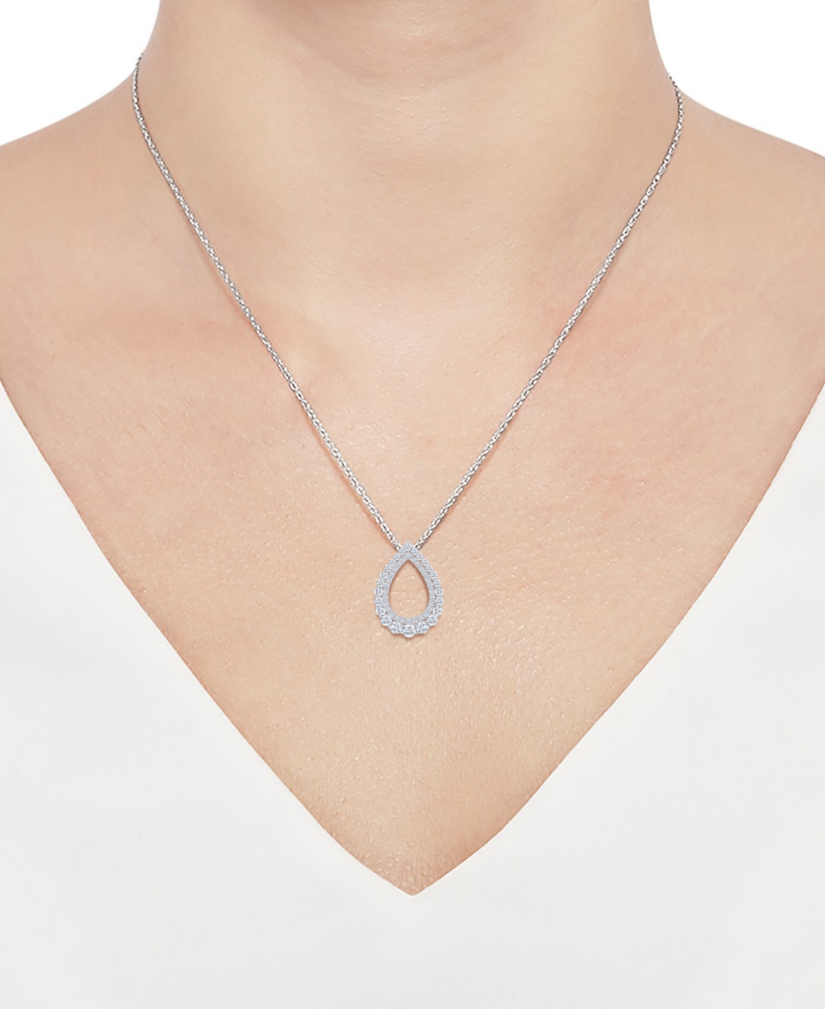 Macy's Diamond Open Teardrop Pendant Necklace (3/4 Ct. T.w.) In 14k White Gold In White Gold