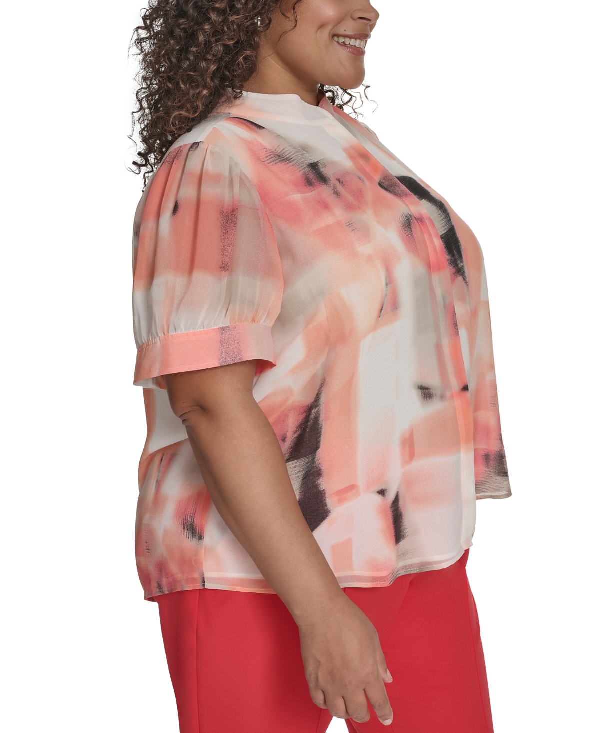 Shop Dkny Plus Size Printed Chiffon Button-front Blouse