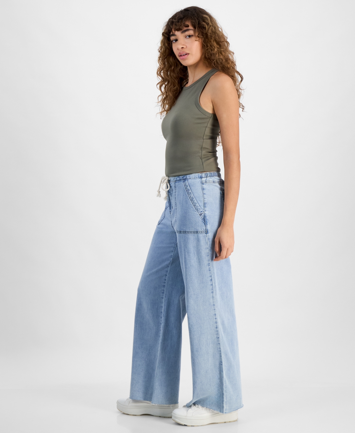 Shop And Now This Women's Drawstring Wide-leg Jeans, Exclusively At Macy's In Chandler Wash