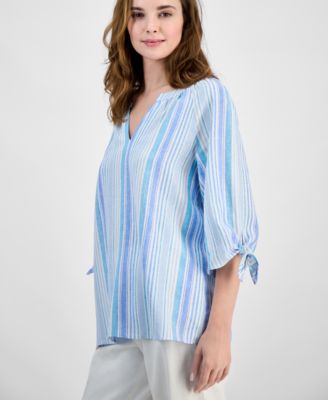 Women's Striped Raglan Tie-Sleeve Top