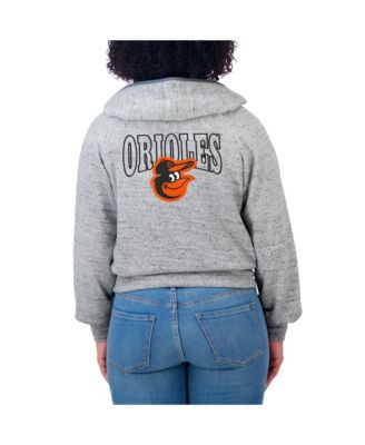 Women's Heather Gray Baltimore Orioles Speckled Fleece Cropped Full-Zip Hoodie