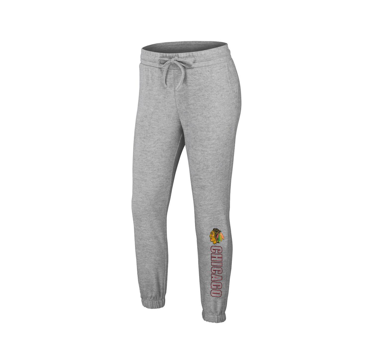 Women's Heather Gray Chicago Blackhawks Knit Long Sleeve Tri-Blend T-Shirt Pants Sleep Set