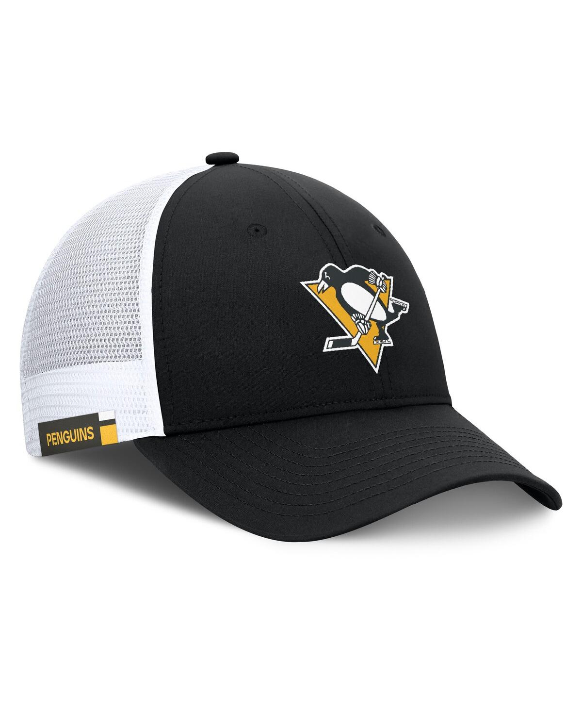 Fanatics Men's Black/white Pittsburgh Penguins Authentic Pro Simple Rink Trucker Adjustable Hat In Black,white
