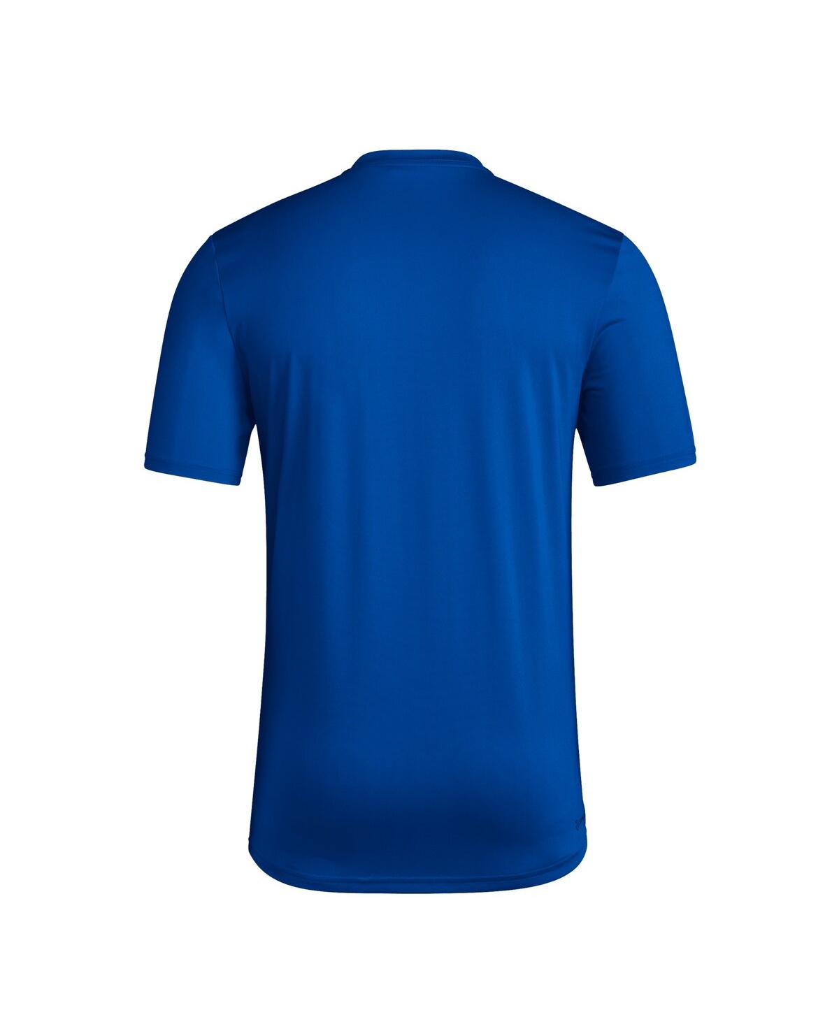 ADIDAS ORIGINALS MEN'S ROYAL KANSAS JAYHAWKS BASKETBALL ON COURT ORBIT PREGAME T-SHIRT