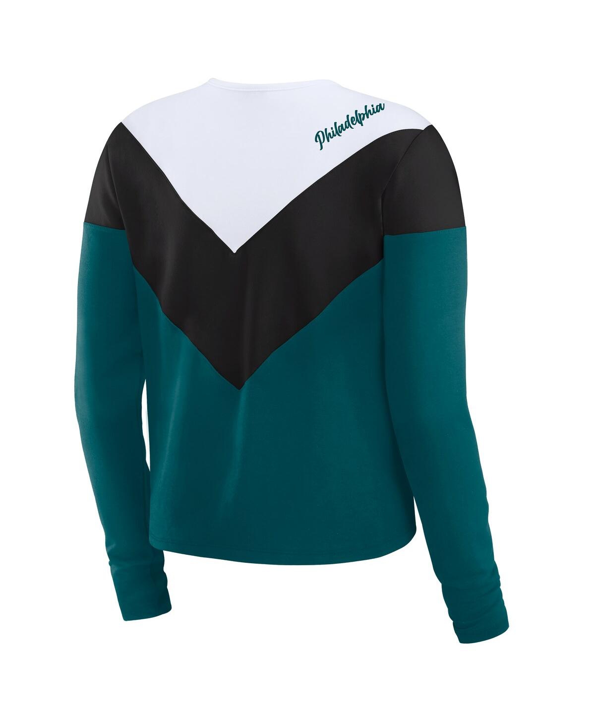 Wear By Erin Andrews Women's Midnight Green/black Philadelphia Eagles Plus Size Chevron Tri-blend Long Sleeve T-shirt In Midnight Green,black