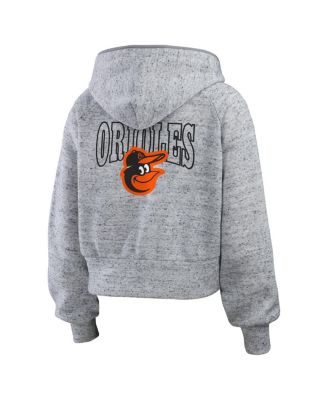 Women's Heather Gray Baltimore Orioles Speckled Fleece Cropped Full-Zip Hoodie