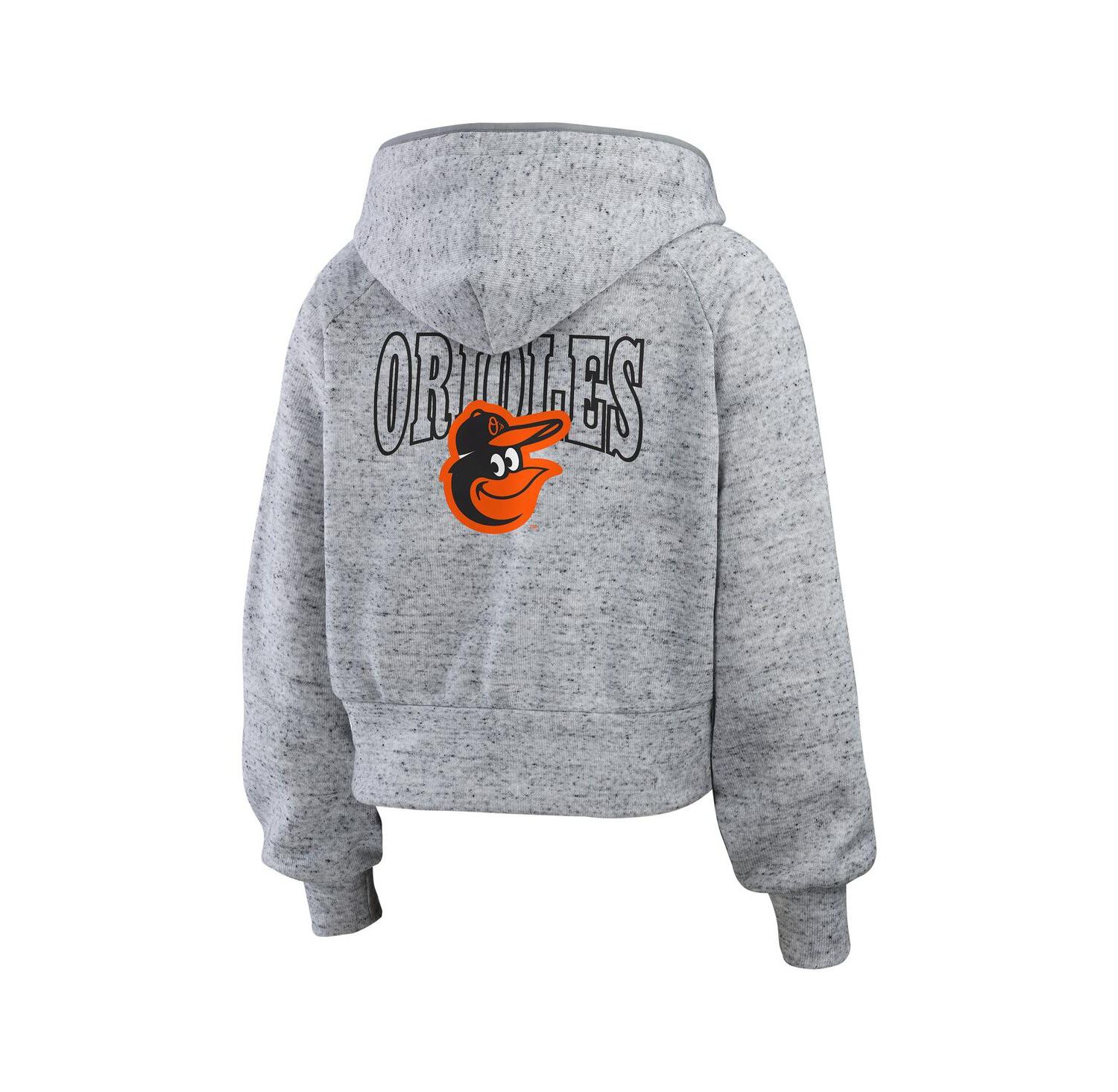 Women's Heather Gray Baltimore Orioles Speckled Fleece Cropped Full-Zip Hoodie