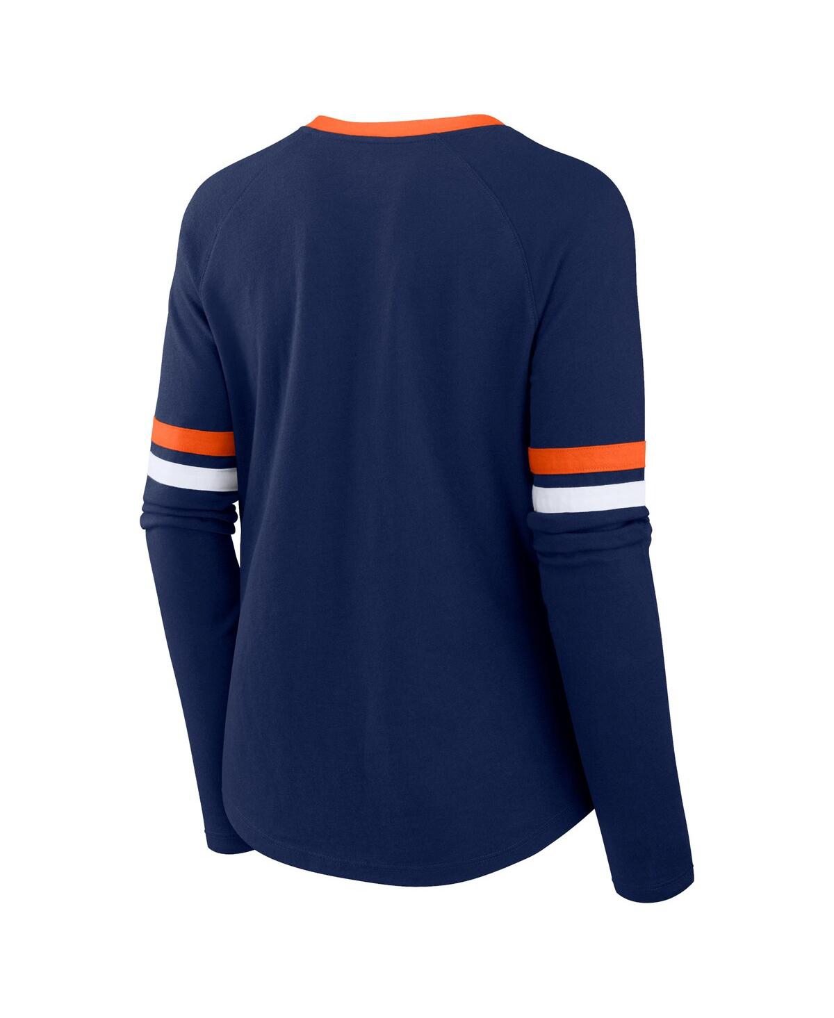 Fanatics Women's Navy Houston Astros Won Done Raglan Lace-up Long Sleeve T-shirt In Navy