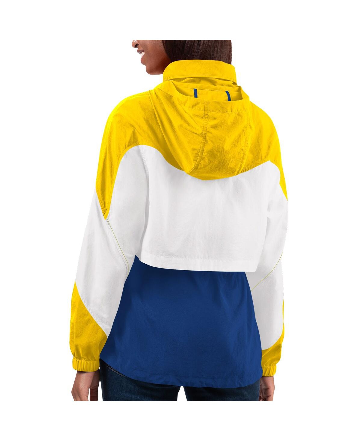 G-III 4HER BY CARL BANKS WOMEN'S ROYAL/GOLD LOS ANGELES RAMS TIE BREAKER LIGHTWEIGHT QUARTER-ZIP JACKET 