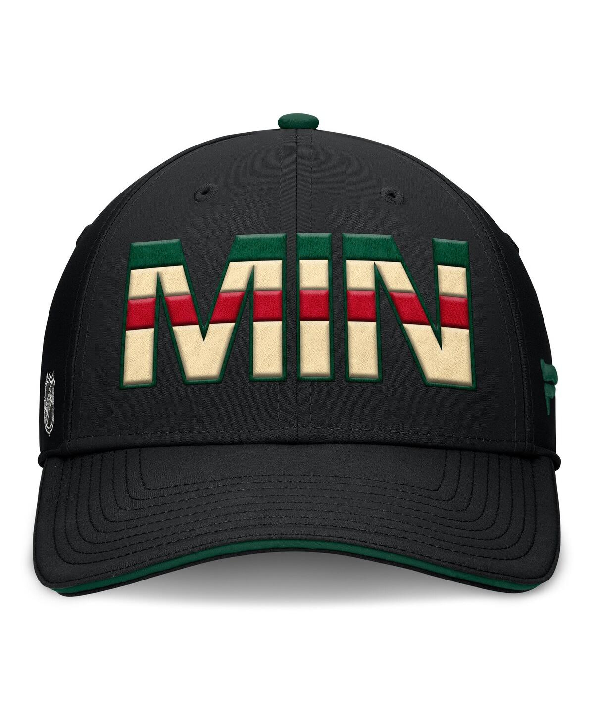 Fanatics Men's Black/green Minnesota Wild Authentic Pro Rink Team Code Flex Hat In Black,green