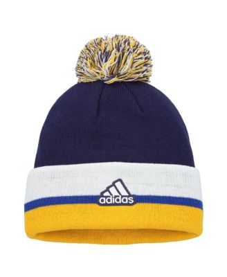 Men's Navy St. Louis Blues Team Stripe Cuffed with Pom Knit Hat
